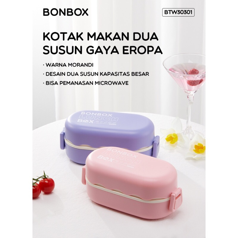 Miniso x bonbox lunch Box double layer  bento box / Kotak makan tempat makan 2 Slot wadah bekal