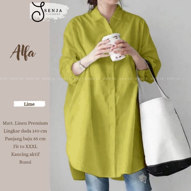 ALFA jumbo ld 140 Linen Premium by SENJA Tunik polos wanita full kancing big size