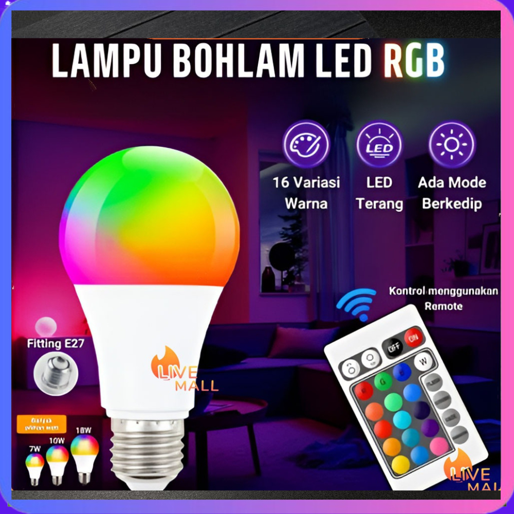 LAMPU BOHLAM 5W LED RGB BERUBAH WARNA REMOTE CONTROL ORIGINAL LAMPU HIAS WARNA WARNI LAMPU KAMAR
