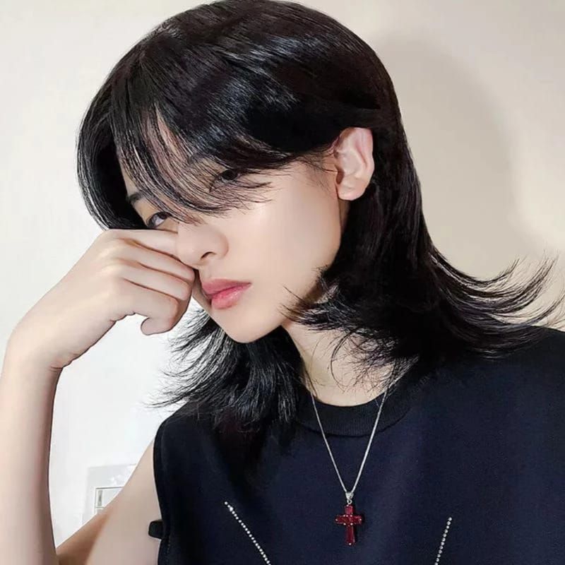 rambut palsu pria full wig sintetis pria serigala ekor wig pria dan wanita samurai jepang