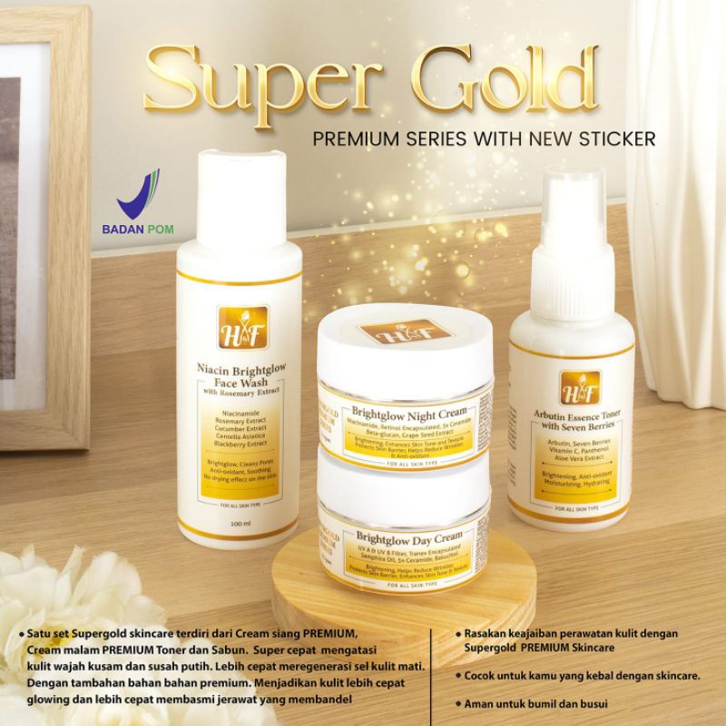 SKINCARE PAKET WAJAH H&F SUPERGOLD PREMIUM 4 ITEM