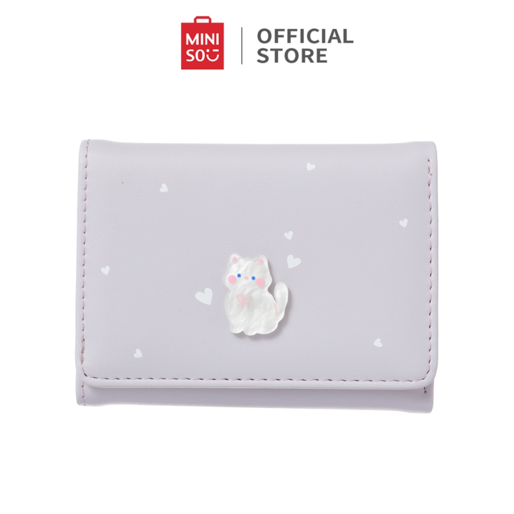 Miniso Dompet Wanita Tri-Fold Women's Wallet Cute Cat Ladies' Purse Lovely Kitten 7 Card Slots 1 Lar