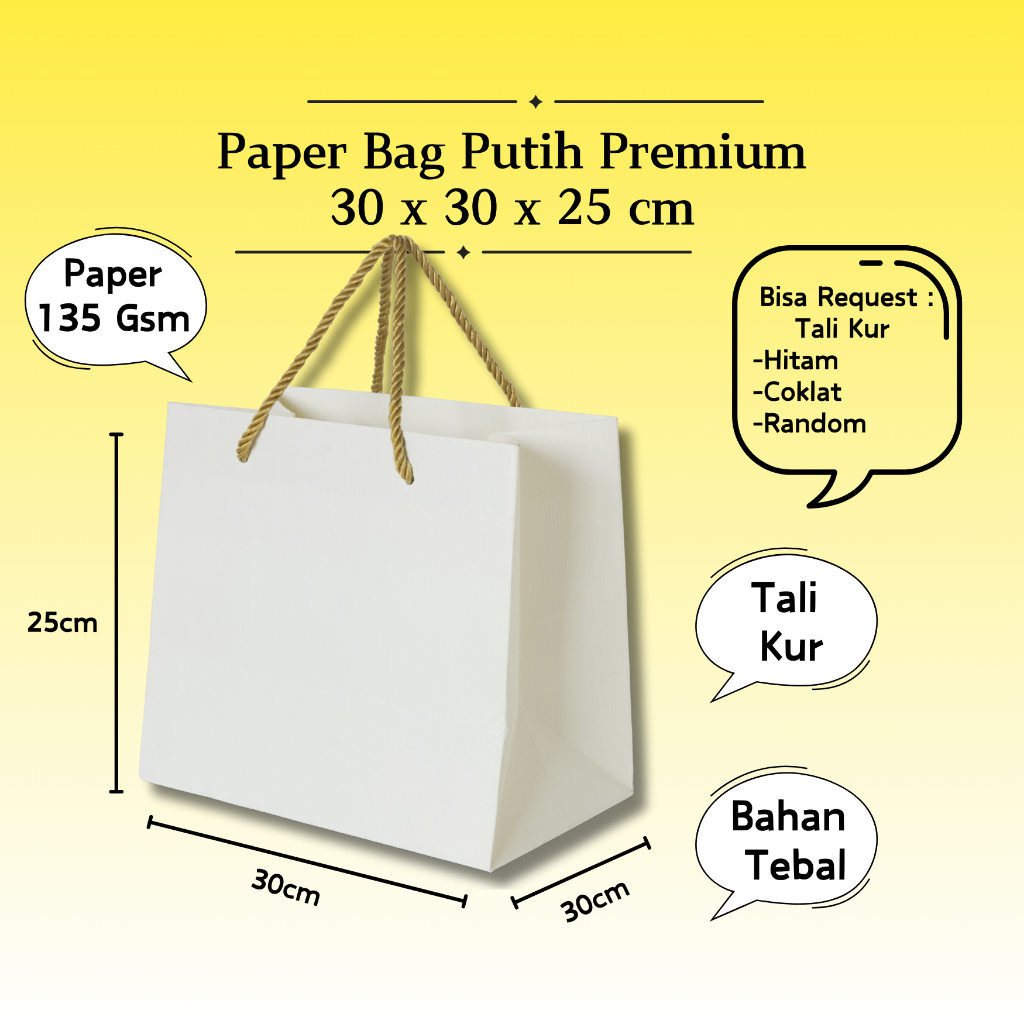 

30 x 30 x 25 cm - Paper Bag Kertas Putih Premium Tebal / Tas Kado Souvenir Pernikahan Wedding