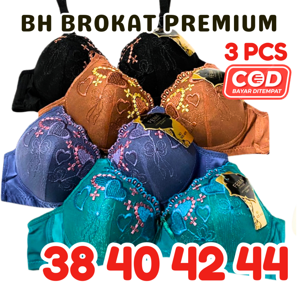 ISI 3 PCS FEMA BH Bra Bordir Brukat 371 Bordir Tanpa Kawat