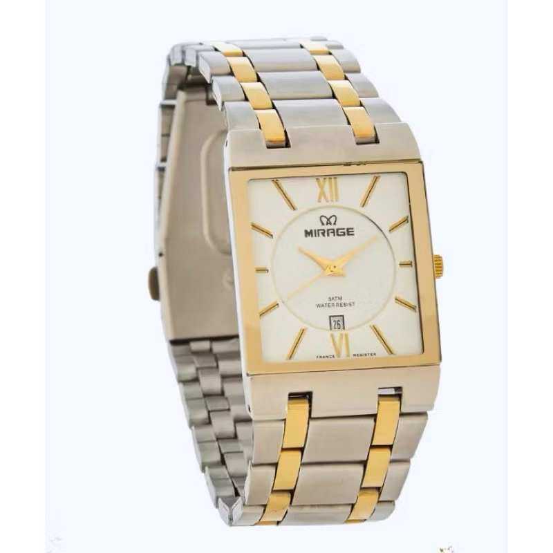 Mirage Jam Tangan Pria Analog 7908 M Silver Gold Original Stainless