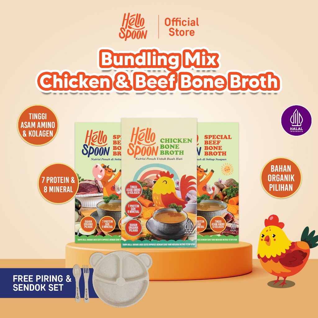 

Paket Bundling MIX - CHICKEN BONE BROTH & BEEF BONE BROTH Hello Spoon / Soup Kaldu Tulang Sapi - 100% bahan alami - Tanpa MSG & Pengawet