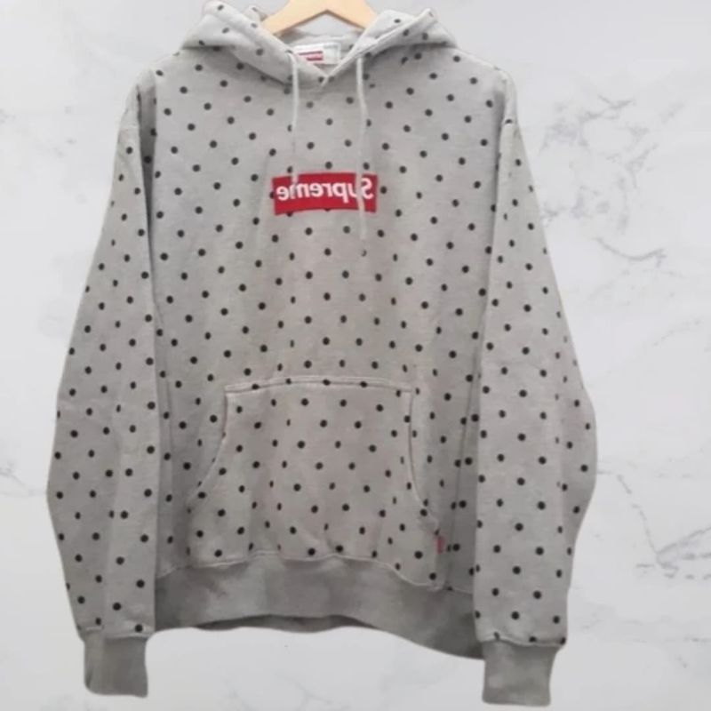SUPREME X CDG POLKADOT BOX LOGO HOODIE GREY