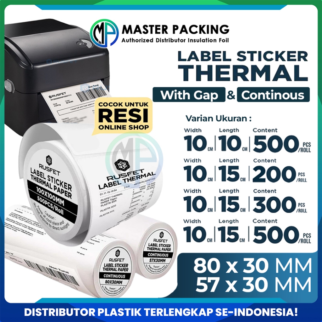 

Stiker Kertas Termal Label RUSFET Sticker Paper Thermal Printer Resi Per Roll - Core and Continous