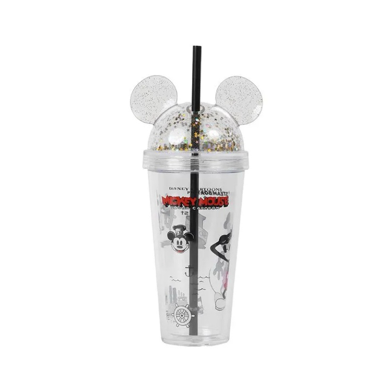 Miniso Tumbler Plastic Mickey Mouse with straw 420ml / Botol minum gelas tutup cangkir
