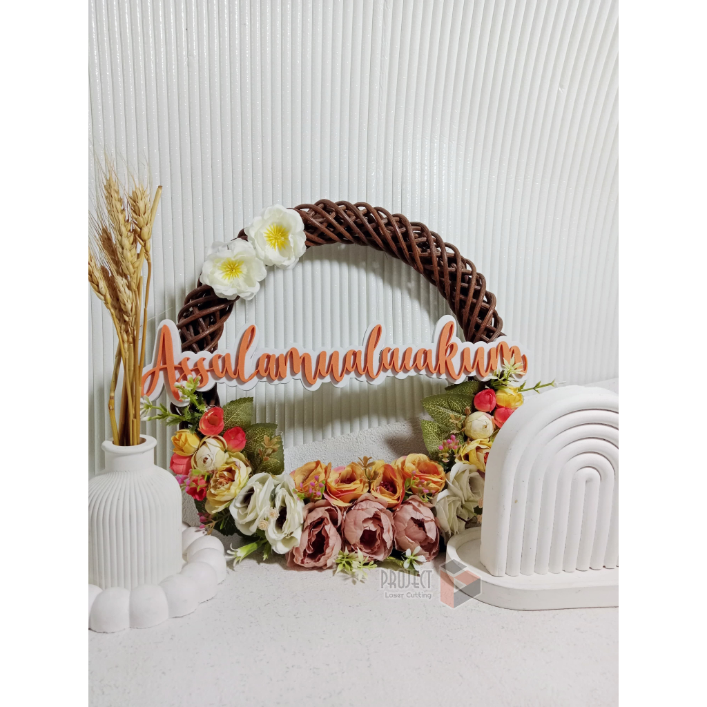 WREATH RING ROTAN | HIASAN PINTU ASSALAMUALAIKUM | WREATH ARTIFISIAL FLOWER | HIASAN PINTU ESTETIK