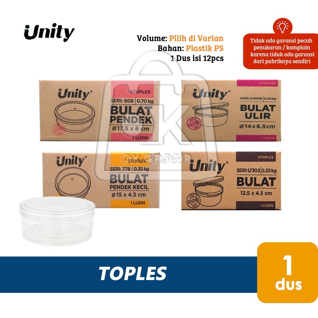 Toples Bulat Kue Kering UNITY Stoples Makanan NO CHECK (1 Dus)