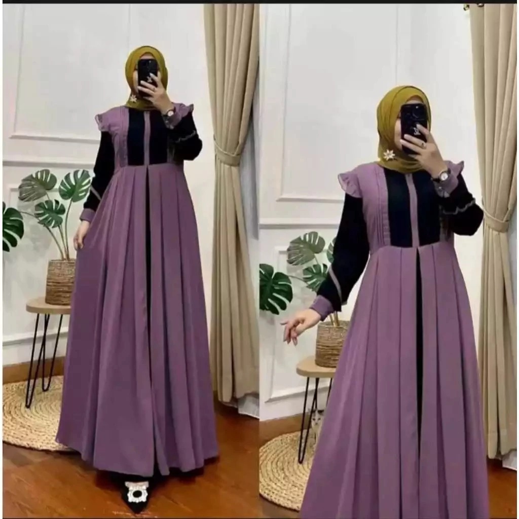 Zeline Dress Maxy Kekinian 2024 // Gamis Ruffle Mewah Matt Crinkle Airflow Premium