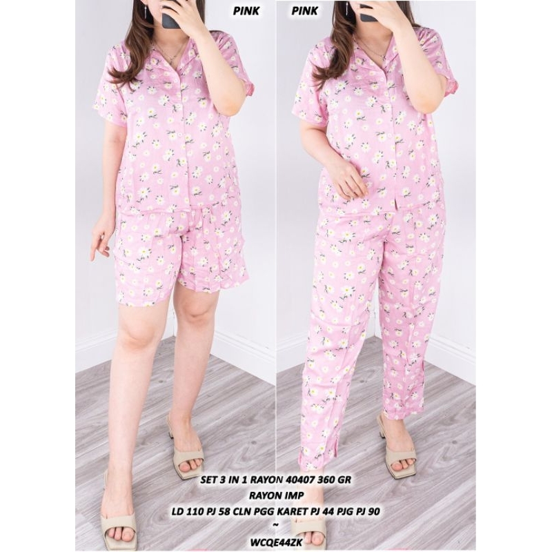 setelan piyama celana panjang setelan katun rayon  katun rayon  3in1