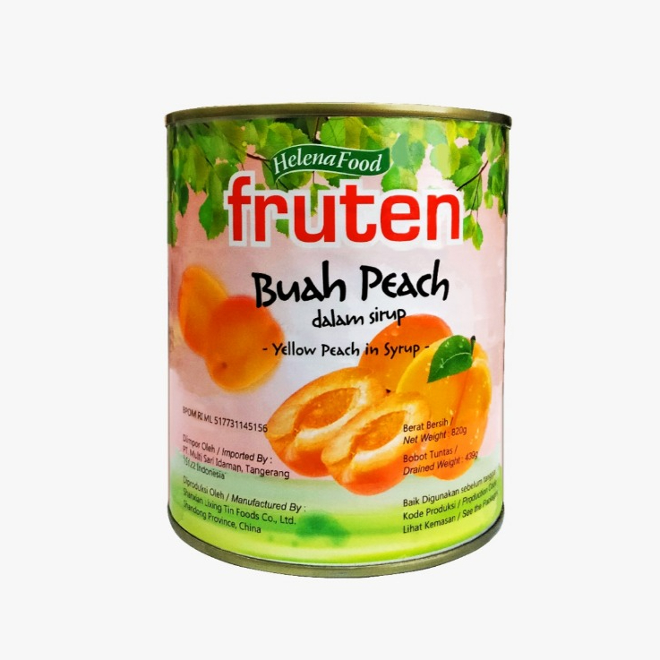 

Buah Peach KALENG Fruten Buah Peach Kemasan Kaleng/Yellow Peach in Syrup/820 Gr