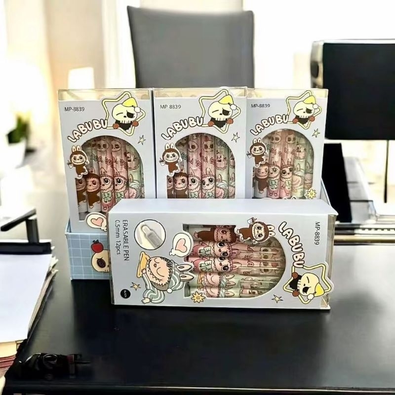 

♥️Afnansa️♥️ 1 PACK ISI 12PCS PULPEN GEL KARAKTER LABUBU CUTE TERBARU PEN HAPUS MOTIF LABUBU