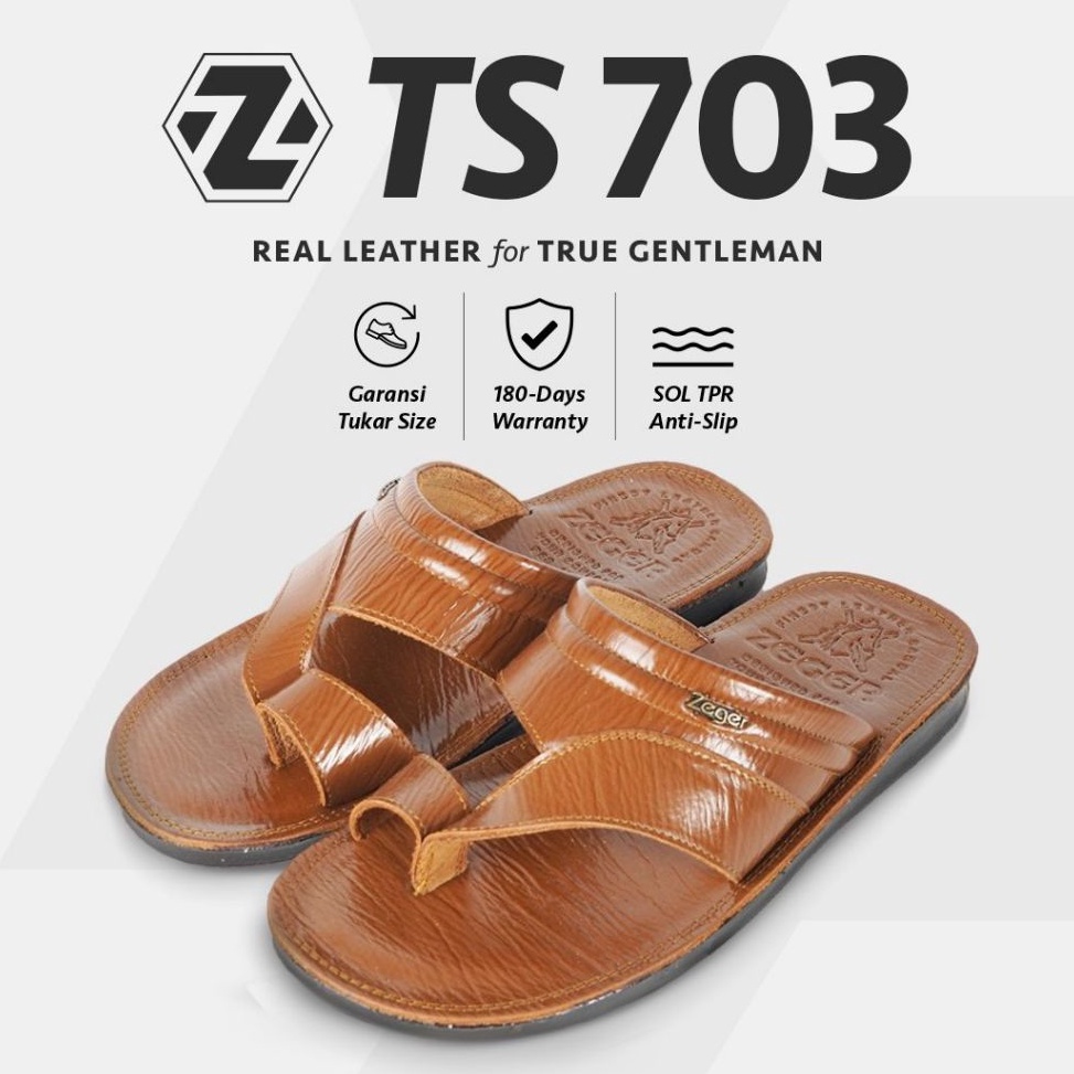 Terbaru ZEGER Sandal Kulit Pria Jepit  TS 73