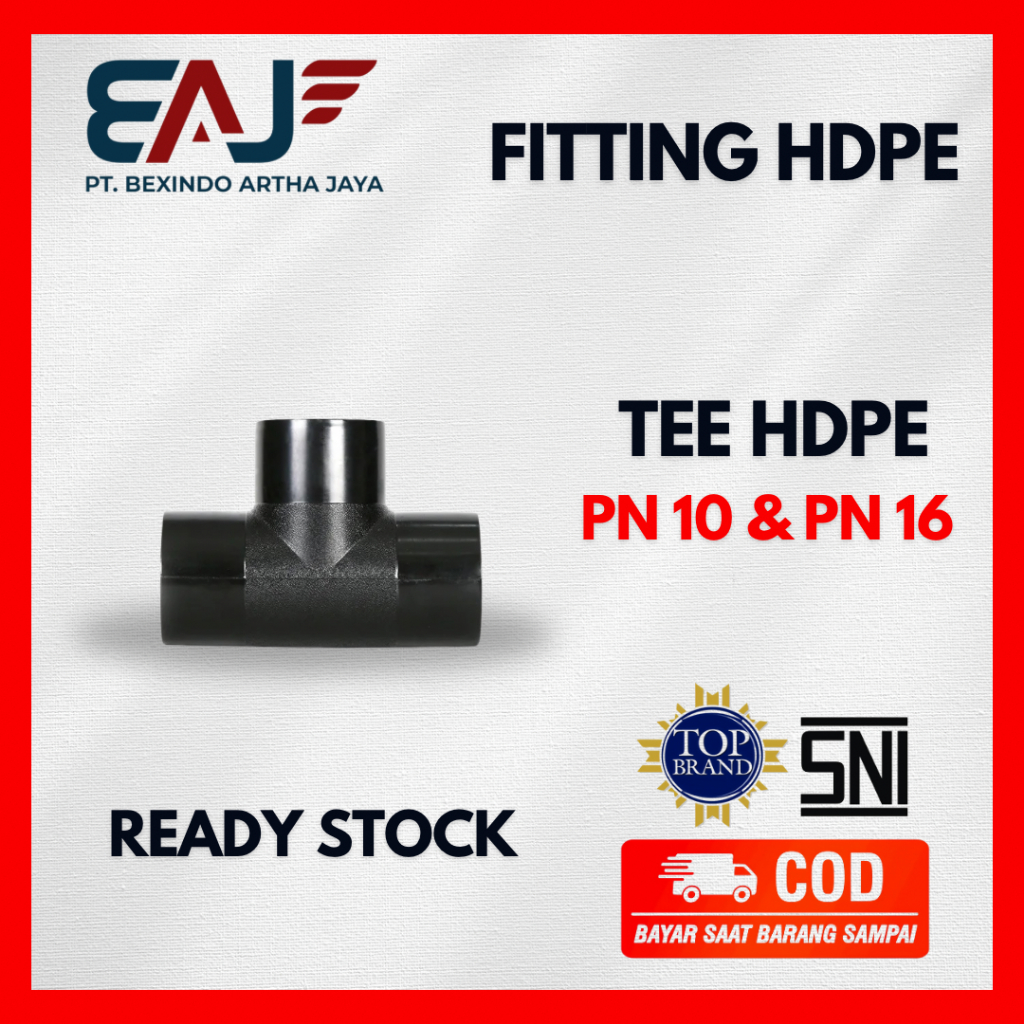 Tee Pipa Hdpe Ukuran 16 Inch 400 x 400 mm PN 10 dan PN 16 | Tee Fitting Pipa Hdpe Distributor Resmi
