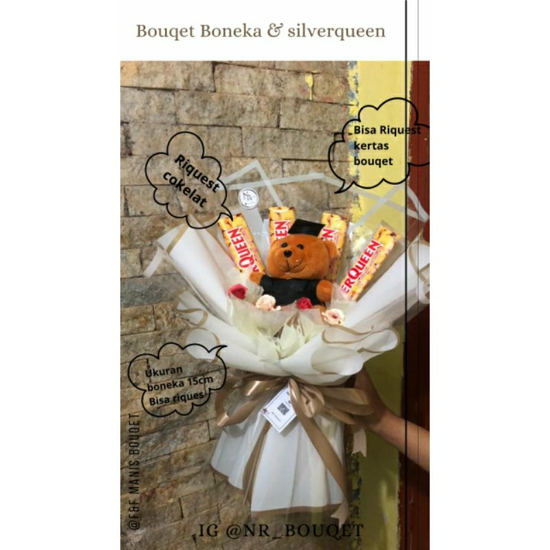 

Bouquet Boneka & Silverqueen Rique Cokelat