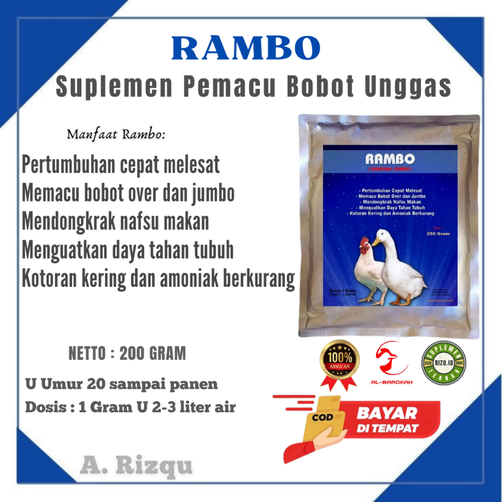 RAMBO ( Ramuan Jumbo ) - VITAMIN AYAM BROILER - UNTUK BEBEK - ENTOK - PENJANTAN - JOPER - ITIK DLL S