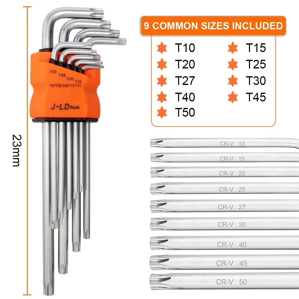 JLD kunci bintang 1 set lengkap 9pcs kunci l 1set komplit kunci l panjang 1 set lengkap T10-T50 kunc