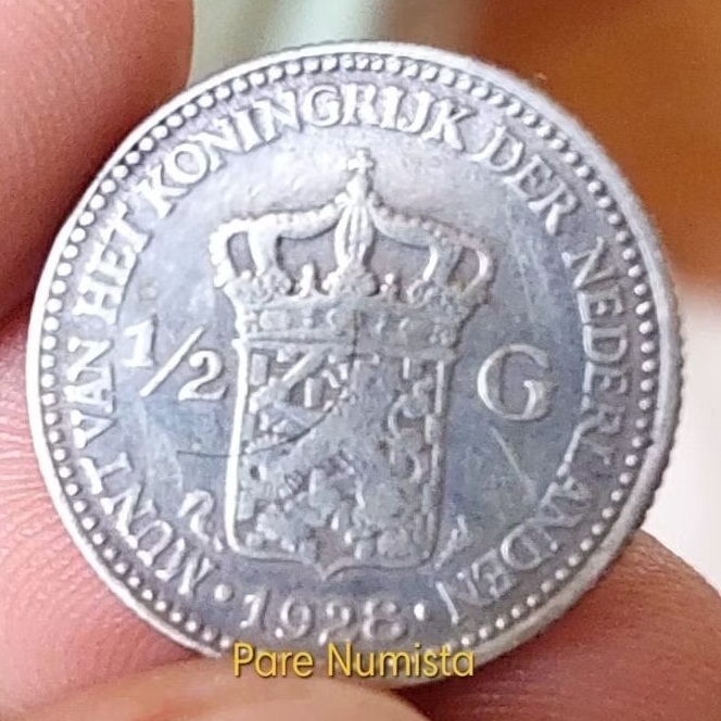 Koleksi Unik Kuno Langka Koin SILVER PERAK 1/2 Gulden Nederlandsche Indie Tahun 1928