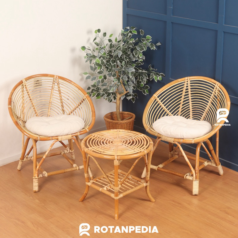 Kursi Teras Kerang Rotan 1 Set Besar | Kursi Taman Outdoor | Kursi Tamu Minimalis Rotan - Rotanpedia