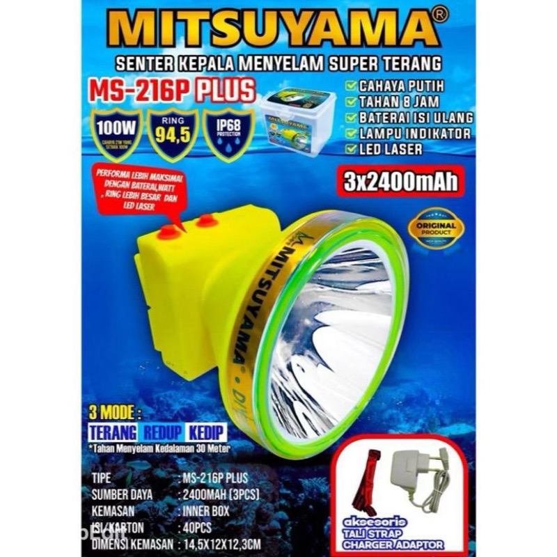 Senter Kepala Selam Diving 100 Watt Super Terang Mitsuyama