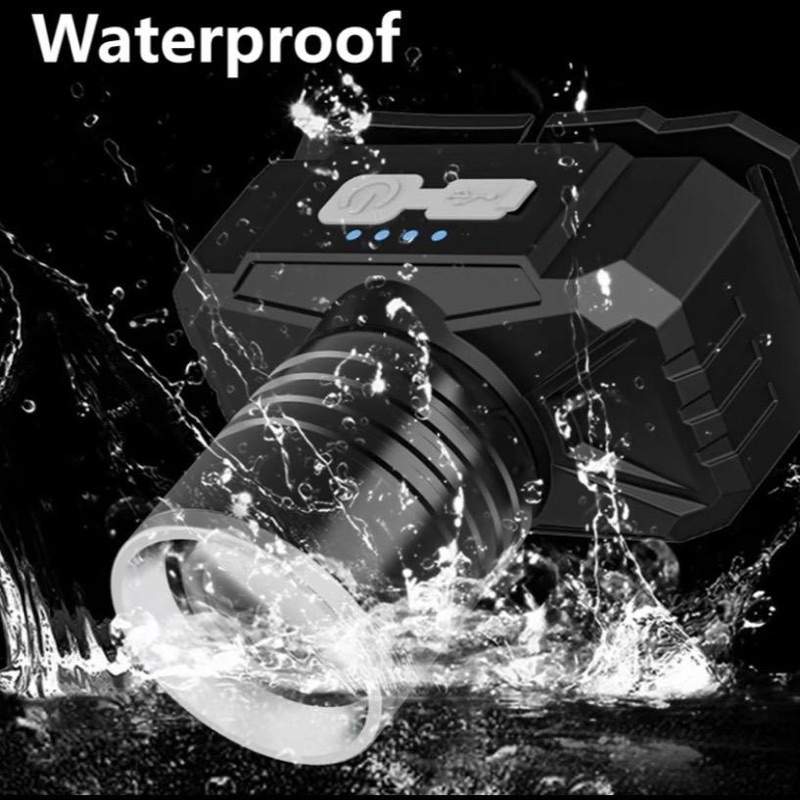 Senter Kepala 100Watt Zoom Super Terang Cahaya Putih Anti Air