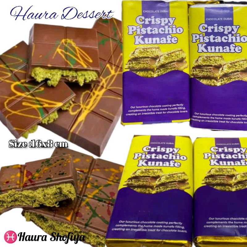 

Cokelat Dubai "PISTACHIO KUNAFA" Original Crispy Berat ±270 gr, Size 16x8 cm ,Coklat Viral Lembut Meleleh Dimulut ,Chocolate food Cocoa Cemilan Makanan Lebih Nikmat Disajikan Dingin