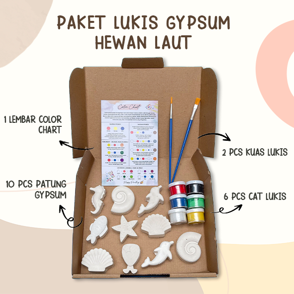 Patung Lukis Gypsum Painting Mewarnai Gypsum Satu Set Hewan Laut Lengkap Dengan Cat Cair