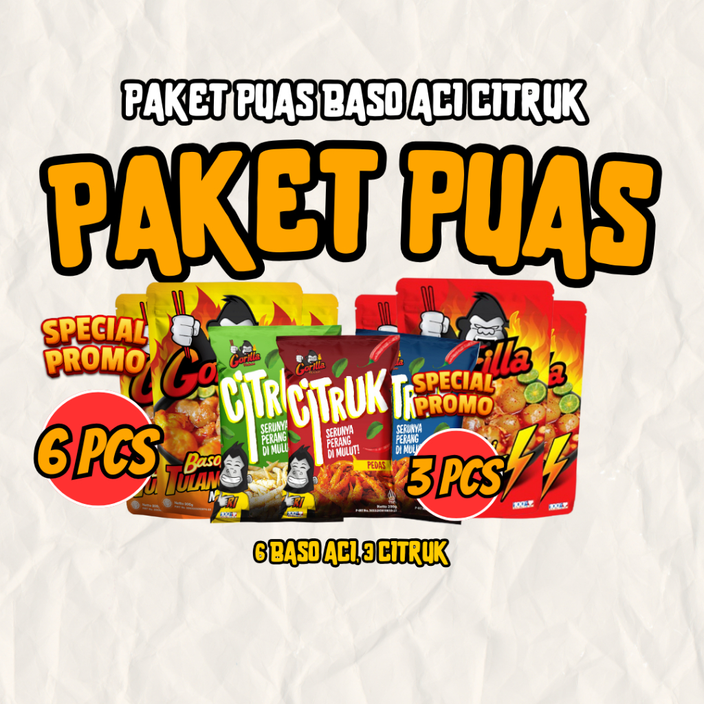 

[BISA COD] Mix 6 Pcs Baso Aci Best Seller Tulang Rangu Gledeek & 3 Pcs Snack Citruk jumbo 200g