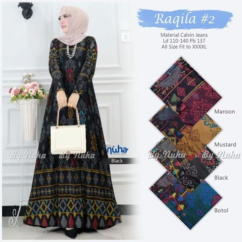 RAQILA #2 DRESS Gamis Harian Ibu Terbaru 2025 Jumbo LD 110 melar 130 Motif Etnik Toraja Bahan Calvin
