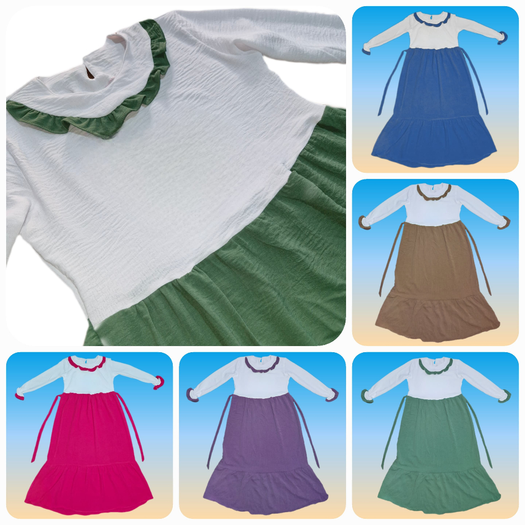 Gamis Anak Muslim DAVINA Polos/Labubu - Model Korea Polos Adem - Lebaran, Baju Anak 5-12 tahun