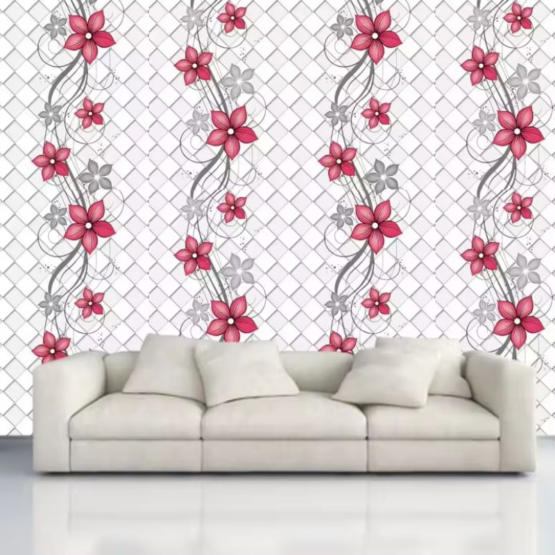 Wallpaper Dinding Motif Bunga Merah Elegan Ruang Tamu Minimalis Dekorasi Ruangan Waterproof