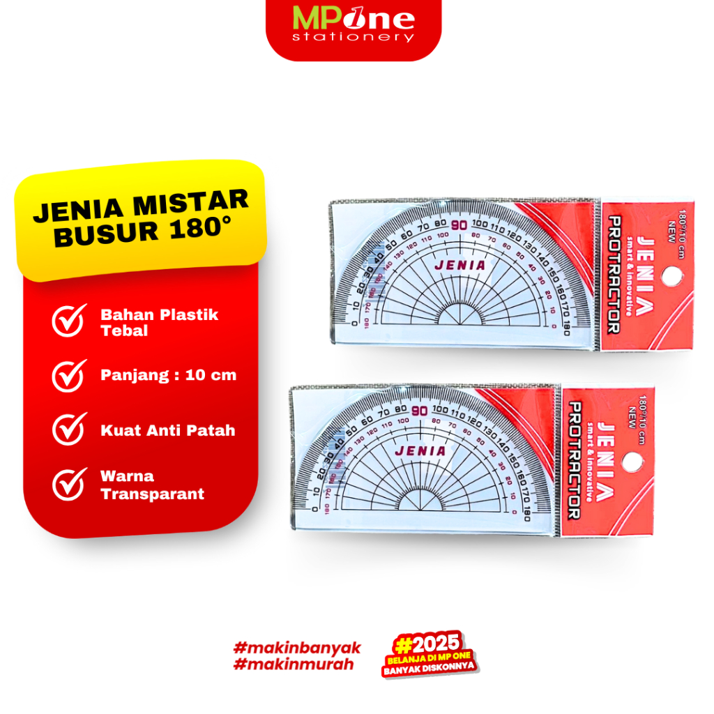 

(1 PCS) Jenia Mistar Busur 180 Derajat 10 CM / Penggaris Busur derajat / Busur Derajat 180 JENIA