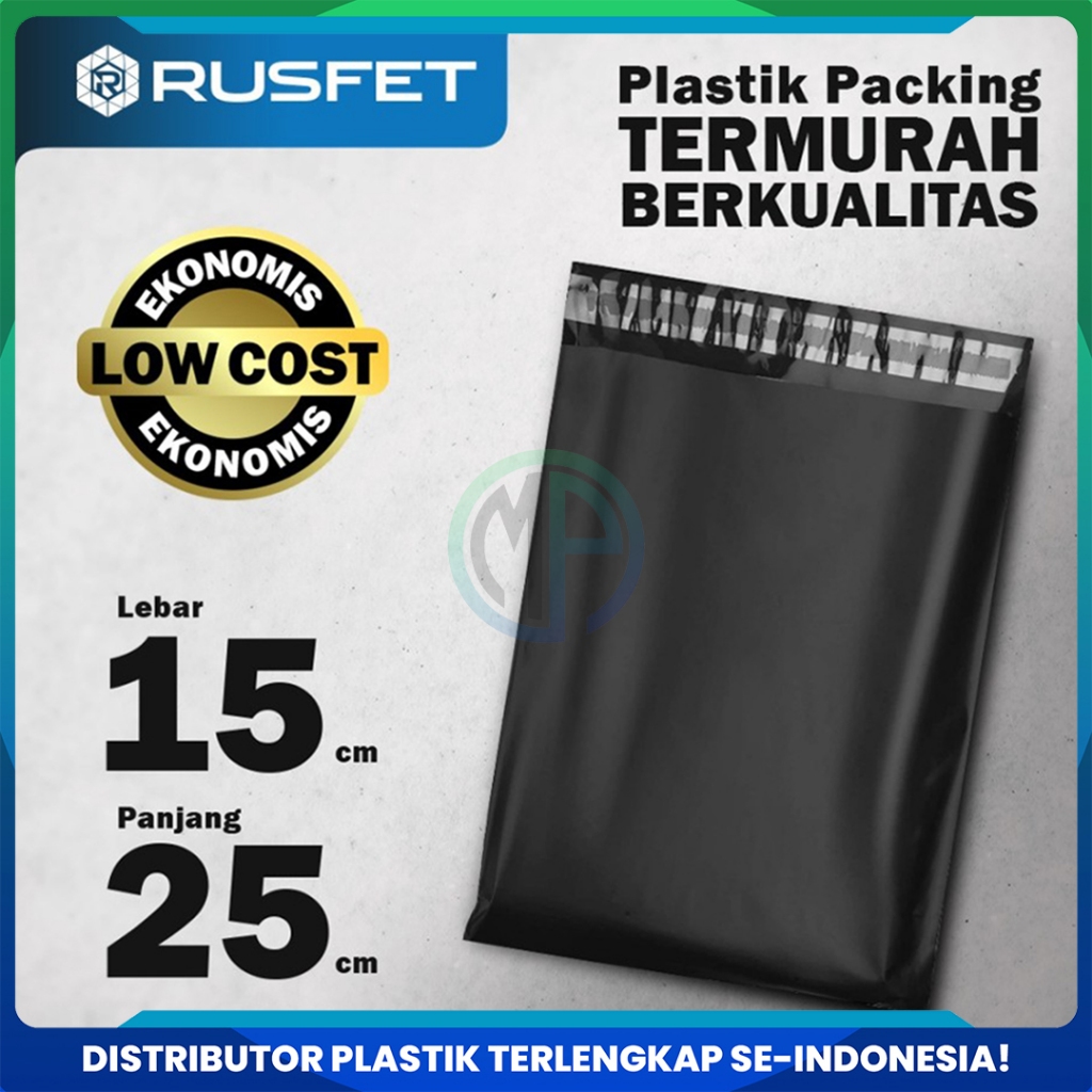 

Amplop Plastik Polymailer Hitam 15cm x 25cm Low Cost Plastic Packing Polos Online shop Rusfet Murah