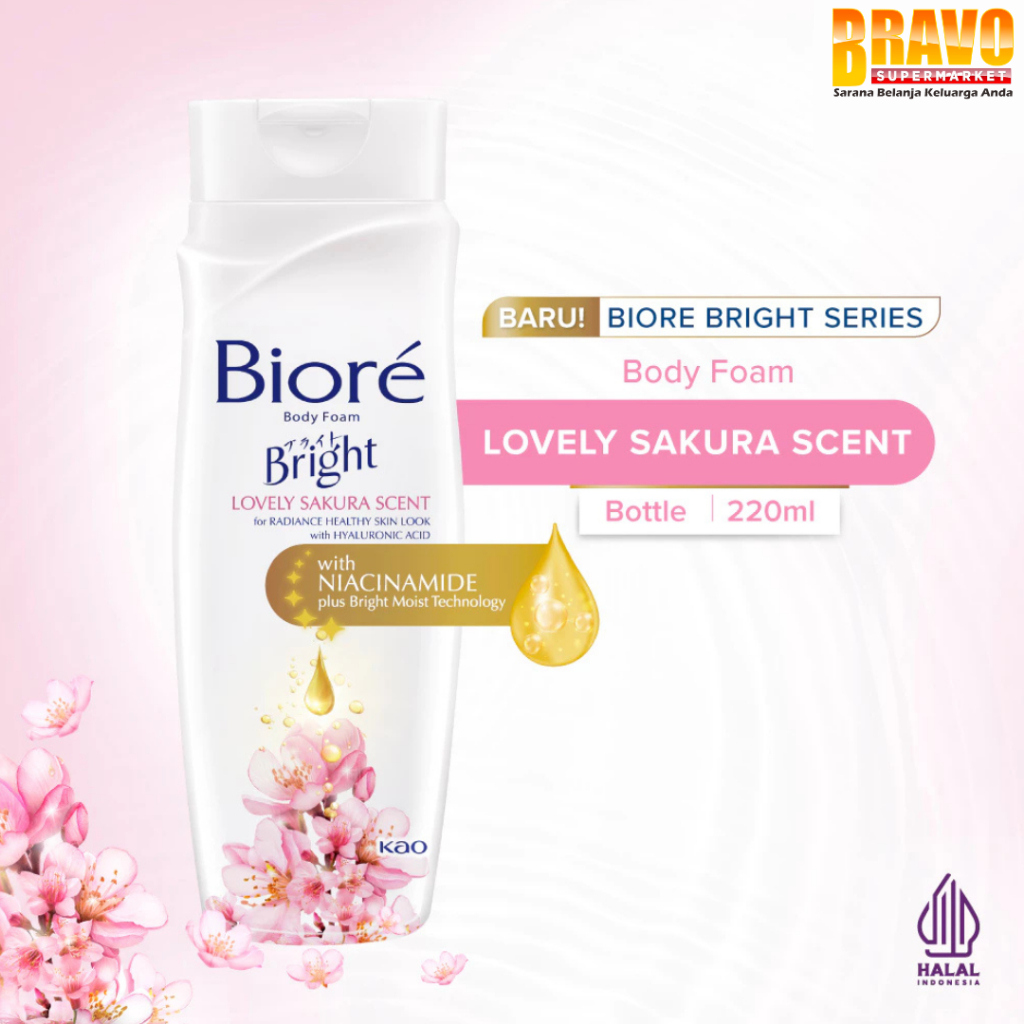 Bravo Bojonegoro - Biore Bright Body Foam Botol 220ML (Sabun Mandi Cair)