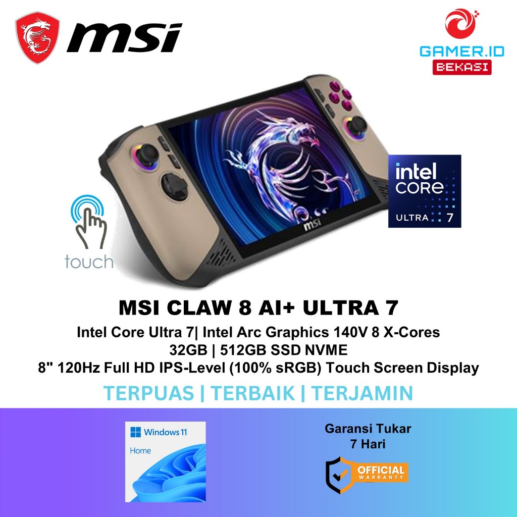 MSI CLAW 8 AI+ ULTRA 7 258V 32GB 512GB W11 8.0 WUXGA 120HZ IPS 100SRGB