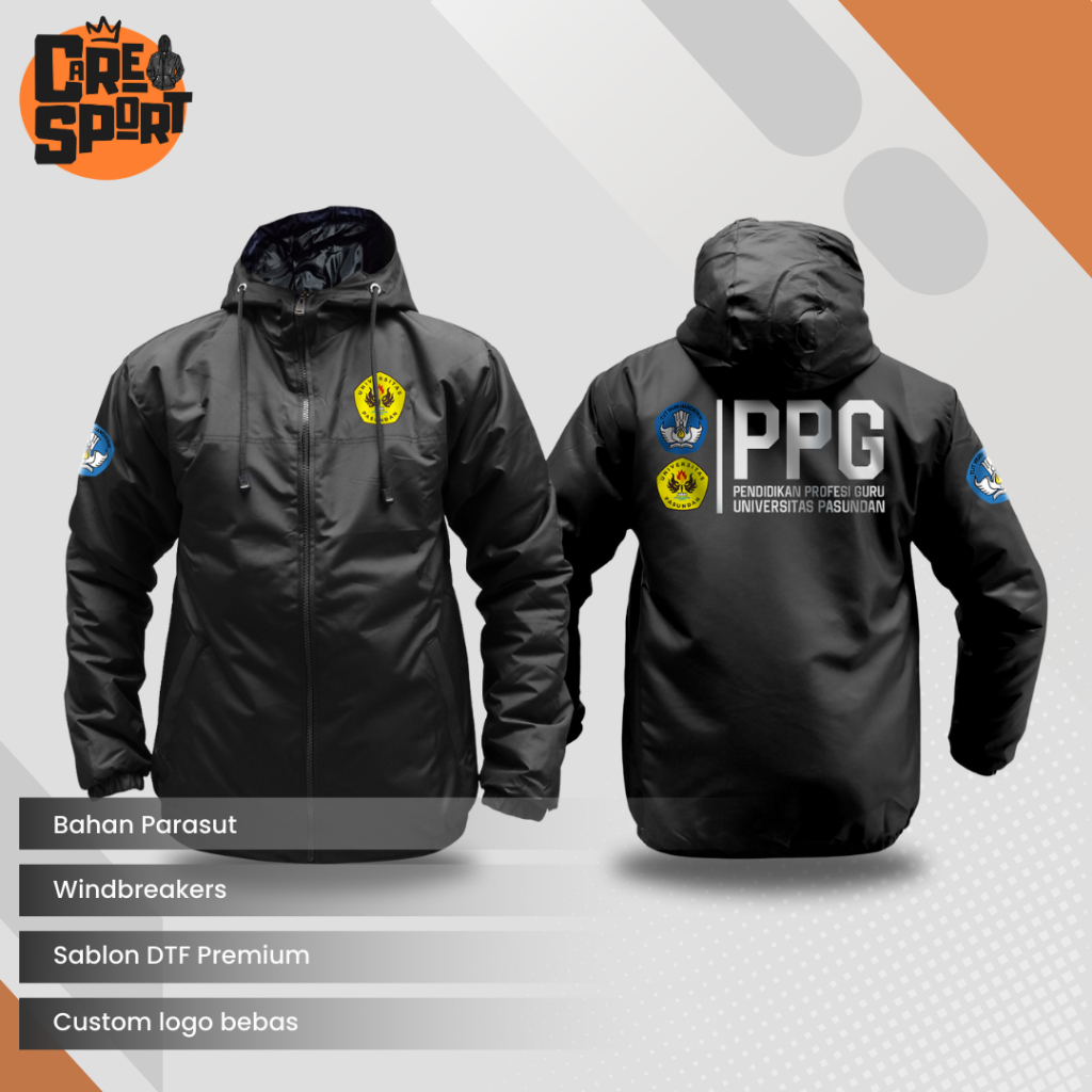 JAKET PPG CUSTOM PARASUT OUTDOOR OUTWEAR LAKI LAKI KEREN SABLON DTF GRATIS NAMA DESAIN UNIV SENDIRI