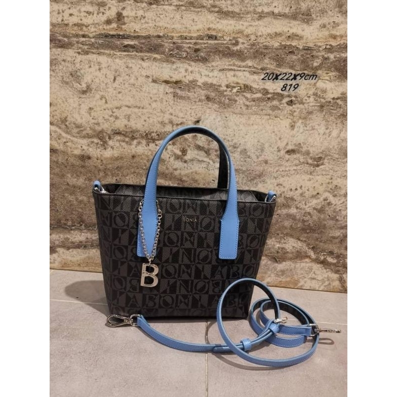 Tote bag kecil mono hitam tali biru Bonia ori