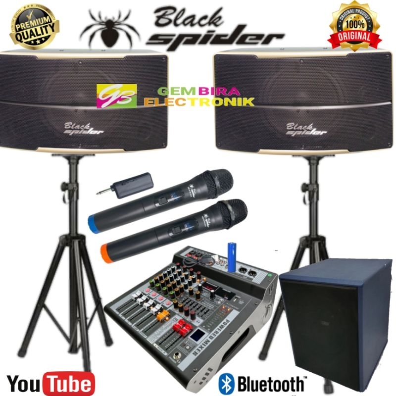 Paket Karaoke Speaker black spider 10 inch Sound System Original Power mixer Outdoor Indoor