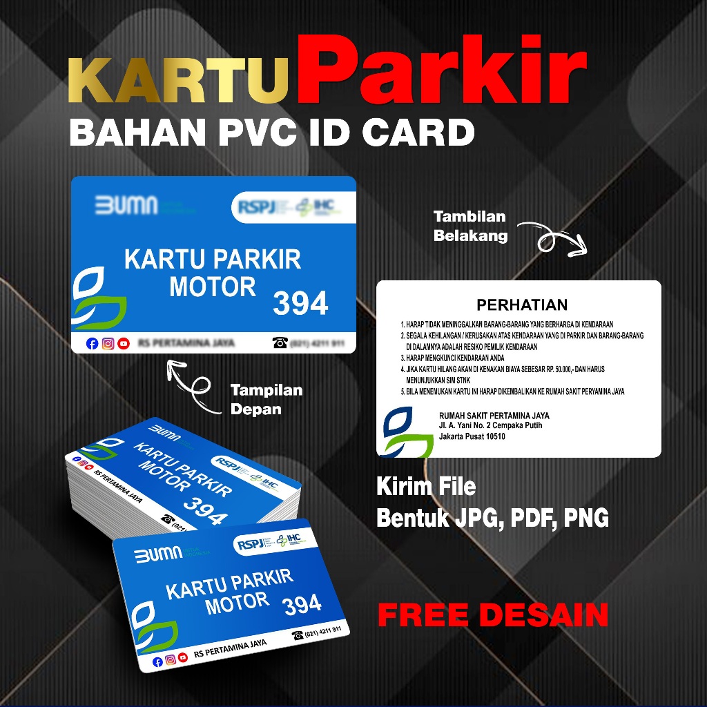 

KARTU PARKIR MOTOR / MOBIL Bahan PVC ID CARD