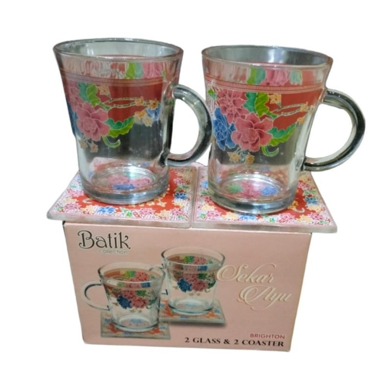 [ VITOSHOP.24 ] BRIGHTON GELAS SET BATIK SEKAR AYU 2 GLASS & 2 COASTER