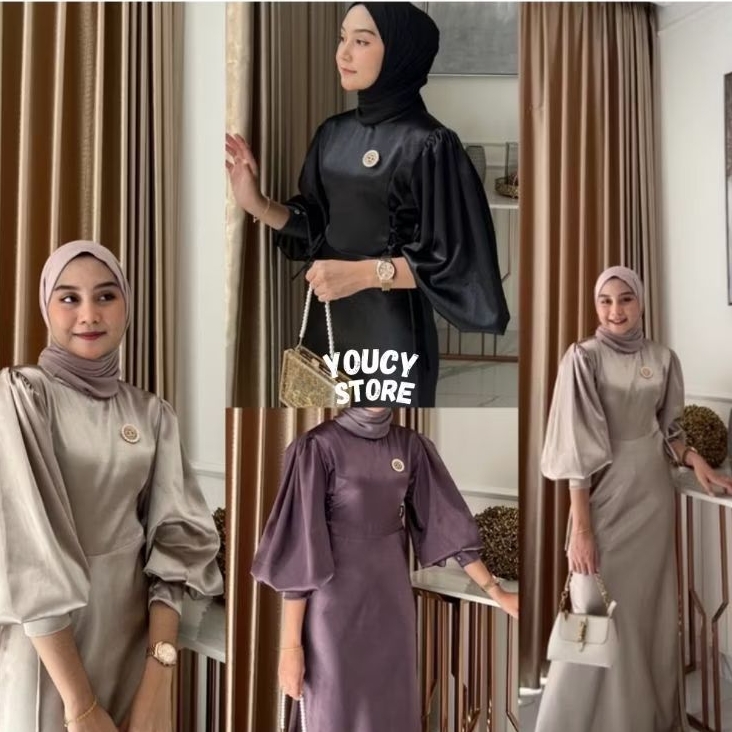 LAYLA DRESS SATIN HIJAB/GAMIS LEBARAN SATIN TERBARU/LONG DRESS BRIDESMAID HIJAB