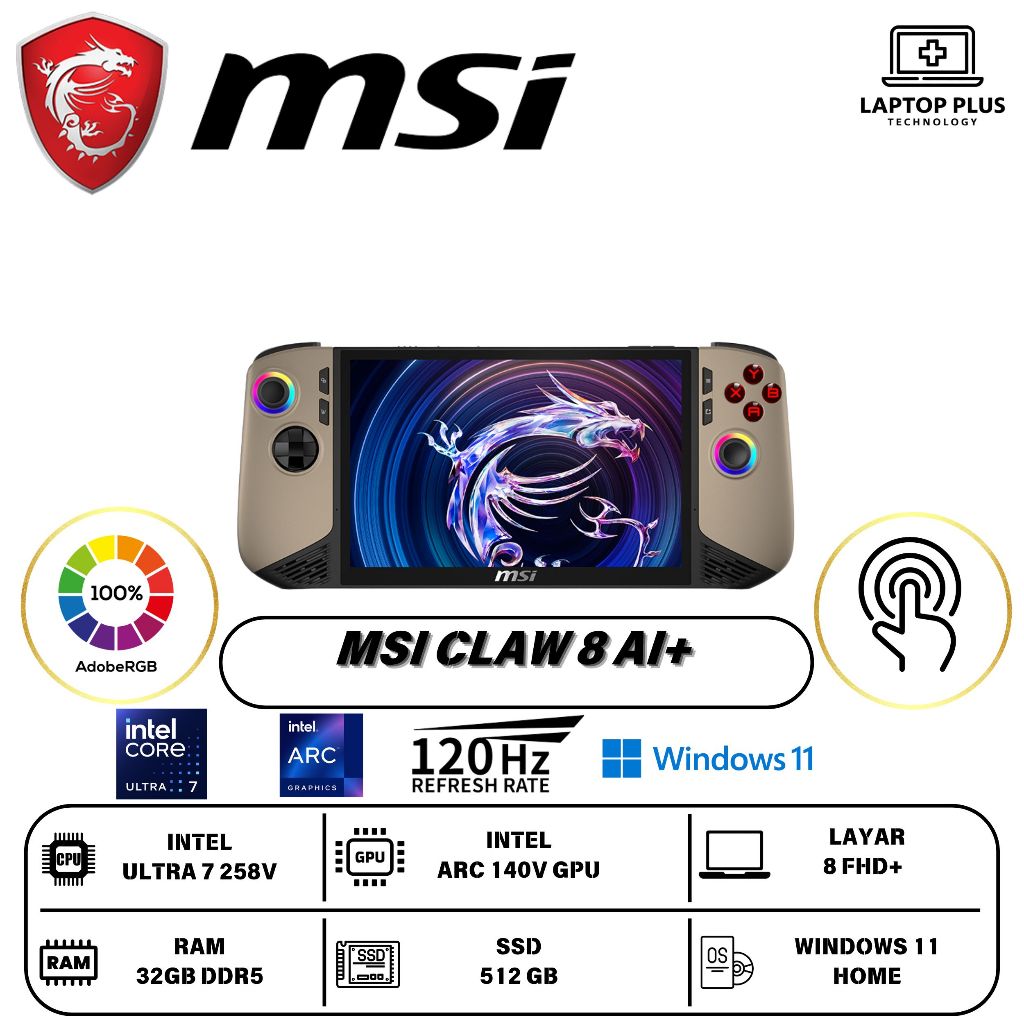 MSI CLAW 8 AI+ ULTRA 7 258V 32GB 512GB W11 8.0 WUXGA 120HZ IPS 100SRGB -A2VM.012