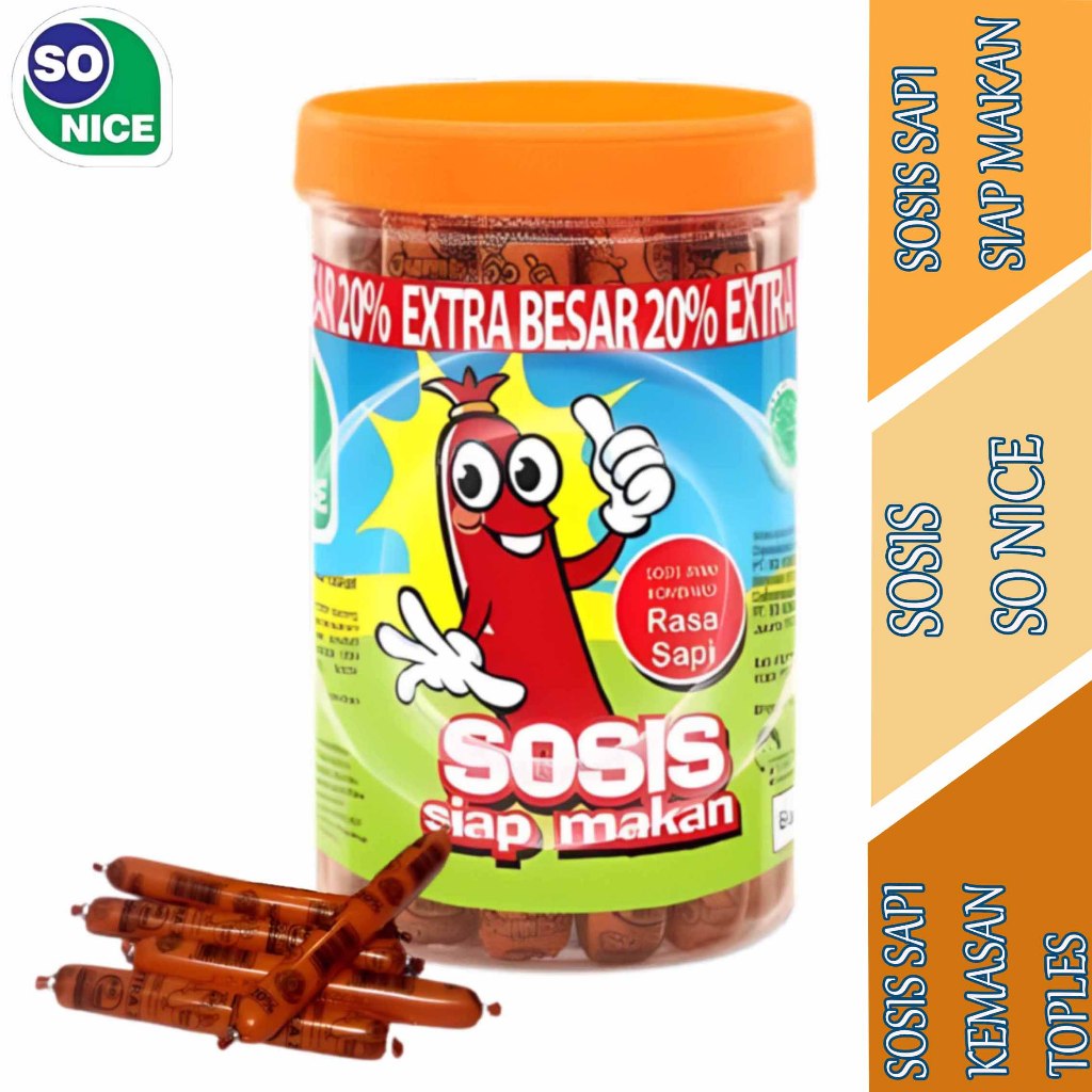 

Sosis Sapi Kemasan Toples - Sosis So Nice - Sosis Rasa Sapi Siap Makan - 520gr