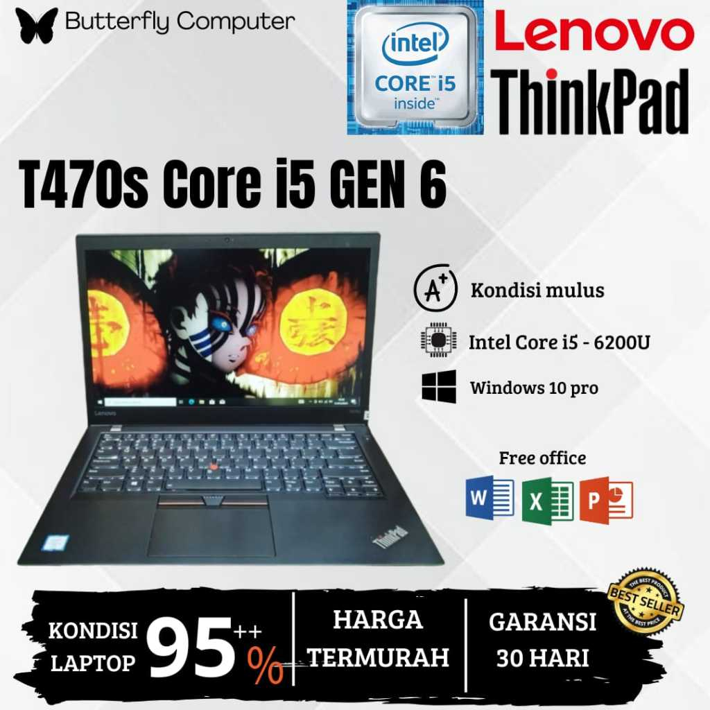 Laptop Lenovo ThinkPad T470s Core i5 Gen 6 - RAM 20GB SSD 1TB -  14INCH -  WIN PRO - MURAH MERIAH