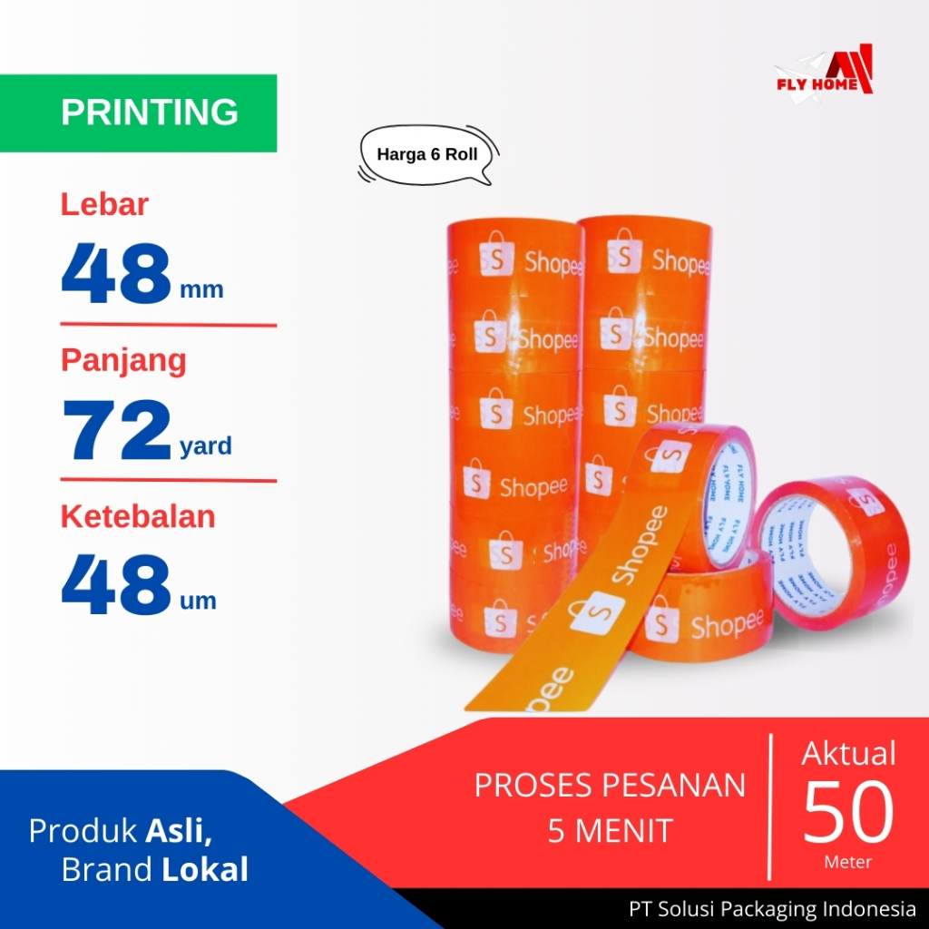 

FLYHOME LAKBAN ONLINE SHOP 72YARD TK OREN 6 ROLL 48MM X 72YARD ECO
