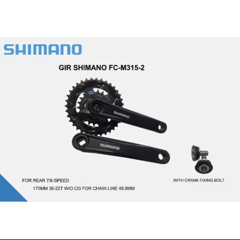 Gir Shimano FC-M315 - 2 Dual Speed 36-22T BB Kotak Crank SHIMANO