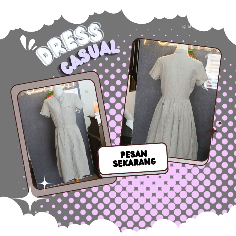 Midi Dress Wanita Abu-Abu Mudah Musim Semi - Glamour Casual Warna Coklat Tua - Basic, Nyaman, Formal